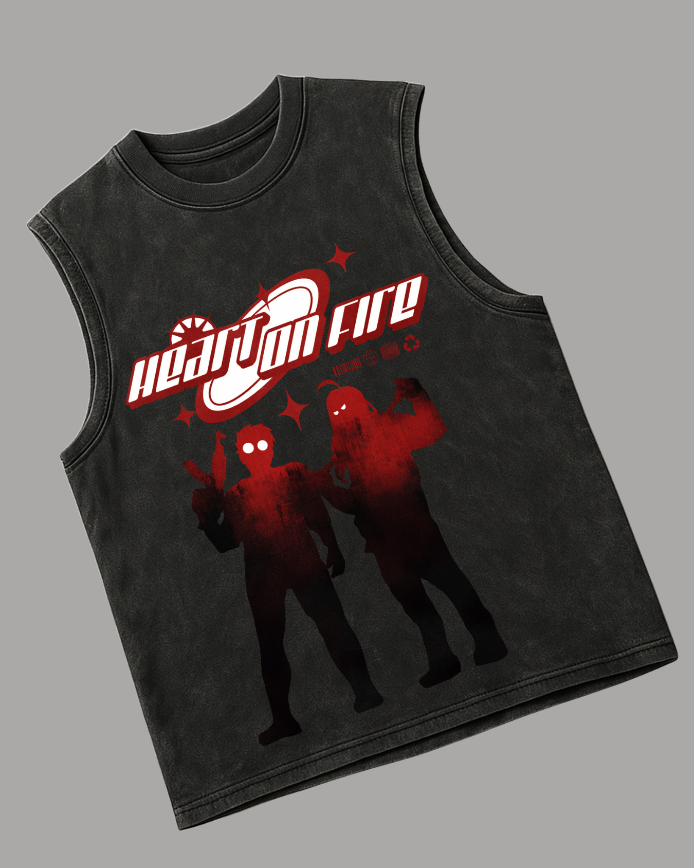 Heart on Fire – Acid Wash Oversized Tank
