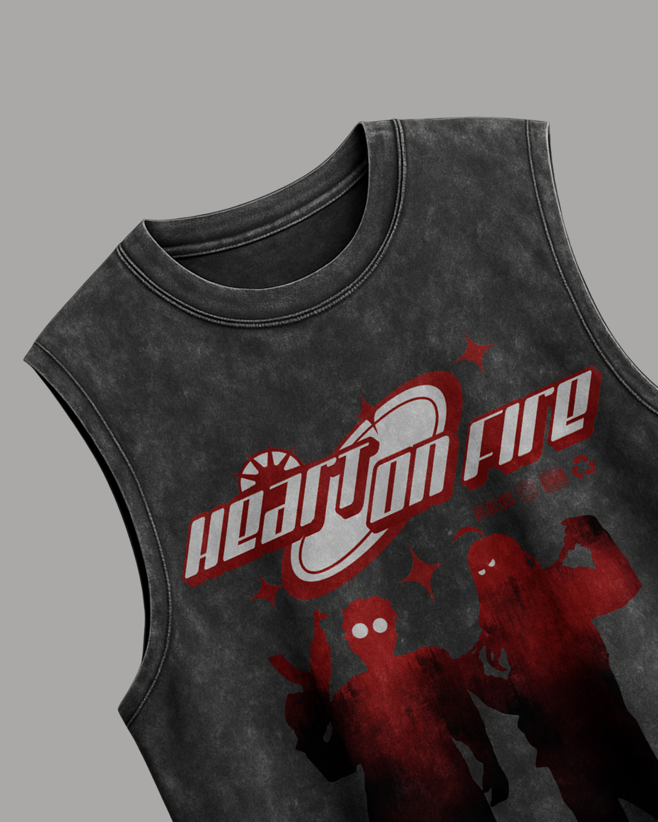 Heart on Fire – Acid Wash Oversized Tank