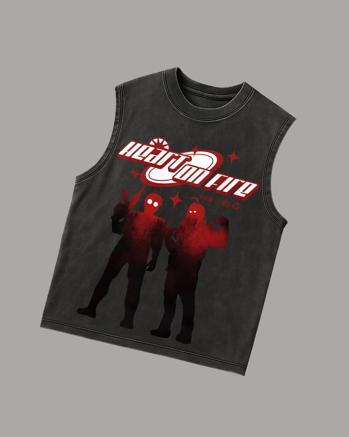 Heart on Fire – Acid Wash Oversized Tank